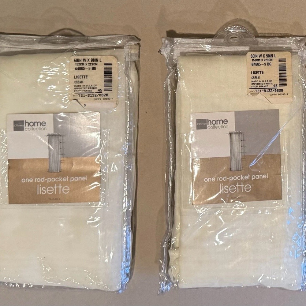 JC Penney LISETTE Cream Sheer Curtain One Rod Panel Pair, Size 60”-90”